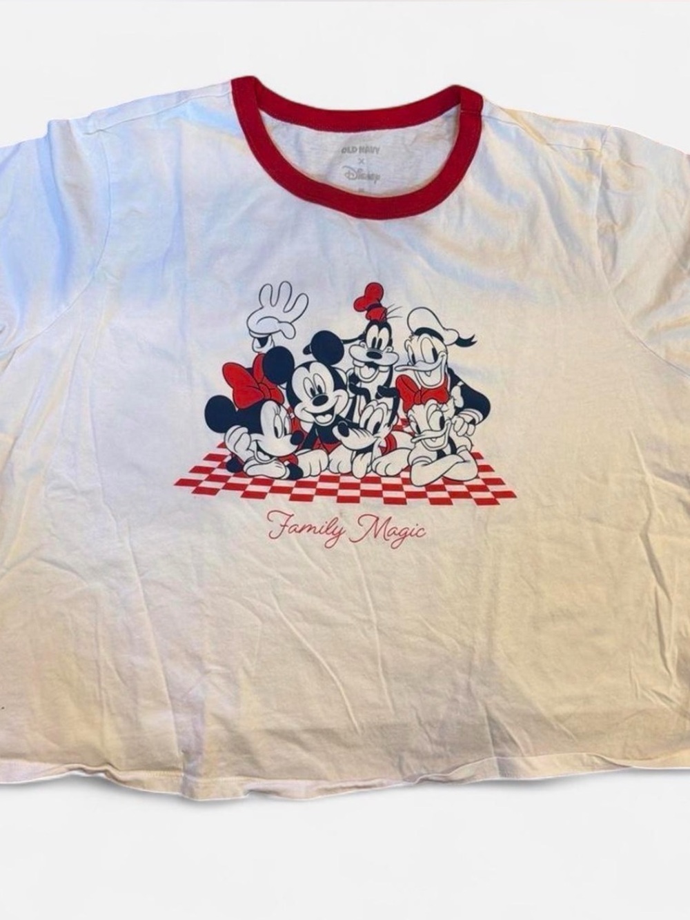 Old Navy White & Red Disney Family Picnic Crop Tee